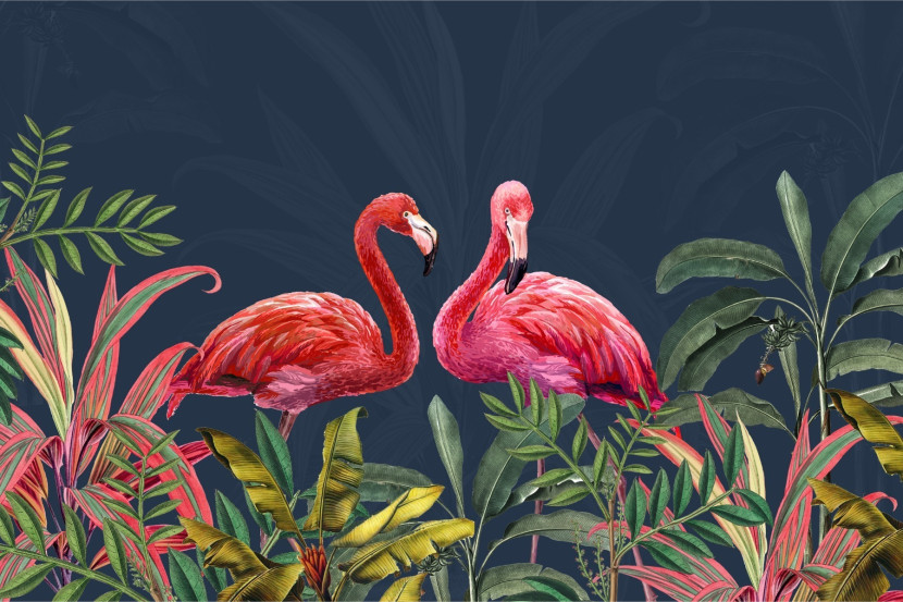 Fototapeta Flamingi LIŚCIE Tropikalne 3D 90x60cm