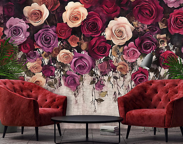 Papier Peint Panoramique Intissé Fleurs Floral Vintage 350x250 cm - Colle Inclus - Moderne Papier Peint Intissé Chambre Salon