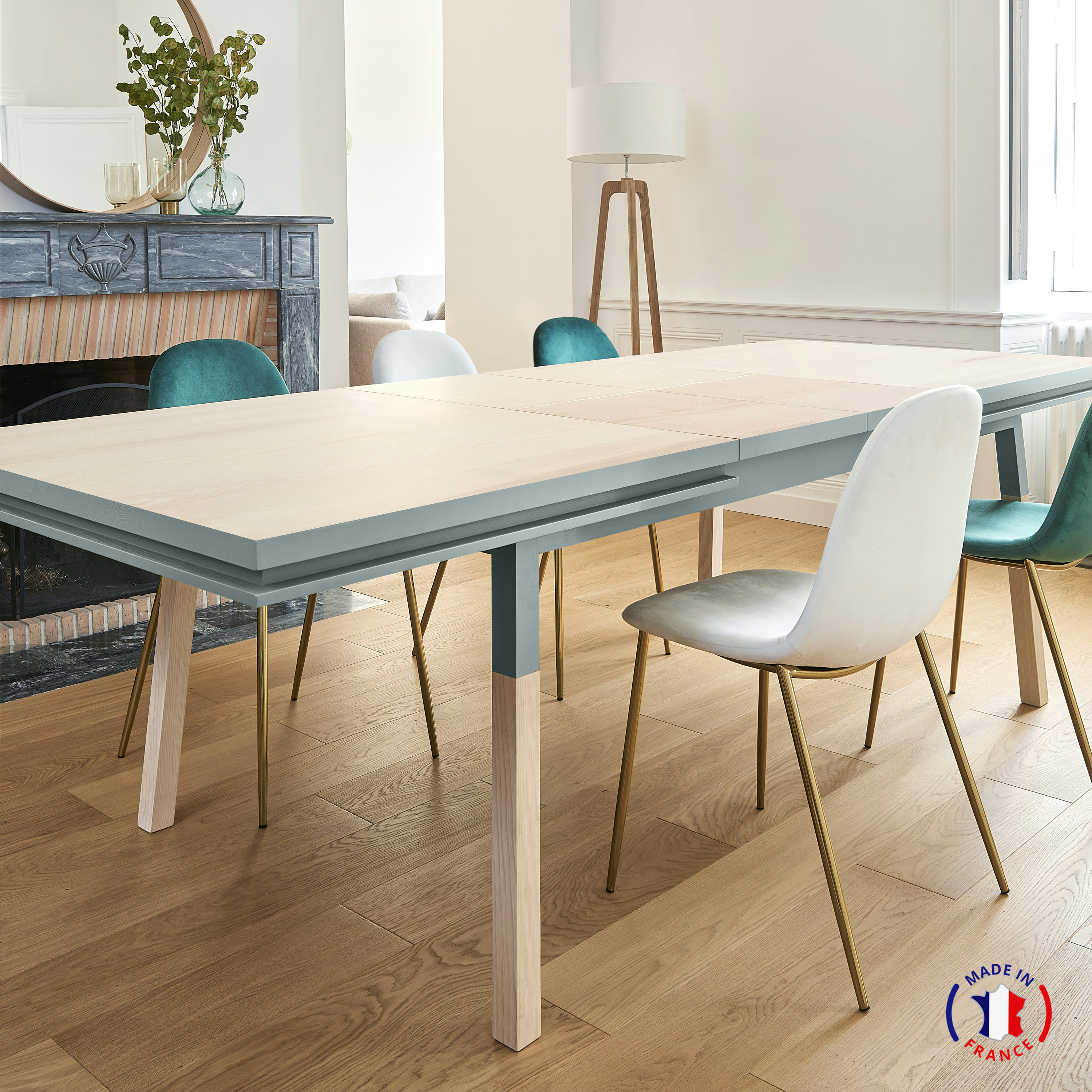EGEE - Table repas rectangulaire 160x100 cm 2 rallonges, 100% frêne massif