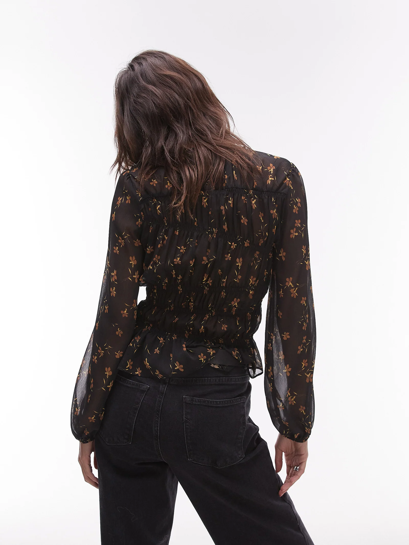 Shirred Top in Black Ditsy