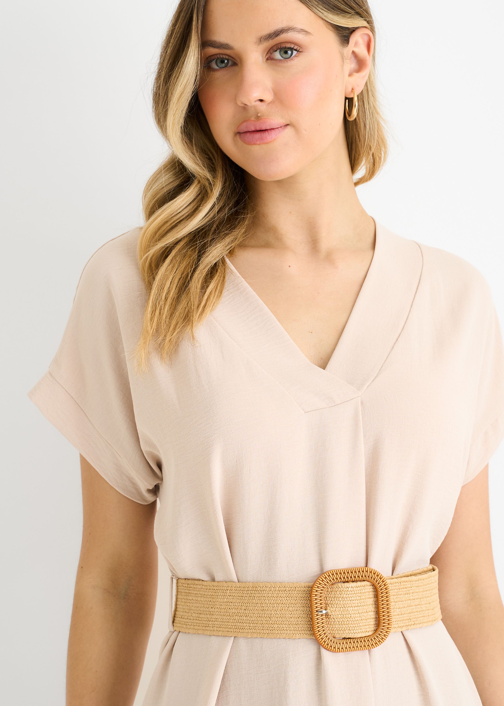 Gini London Beige Air Flow Belted Oversized Dress