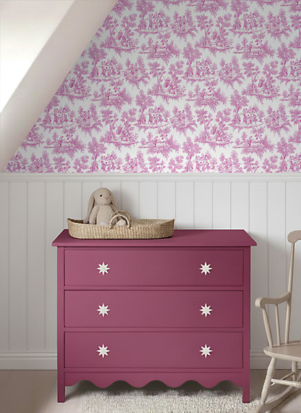 ESTAhome papier peint toile de jouy rose 53 cm x 10.05 m