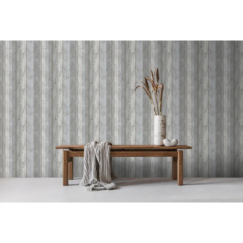 Sanders & Sanders behang houtlook blauw en grijs - 53 cm x 10 m