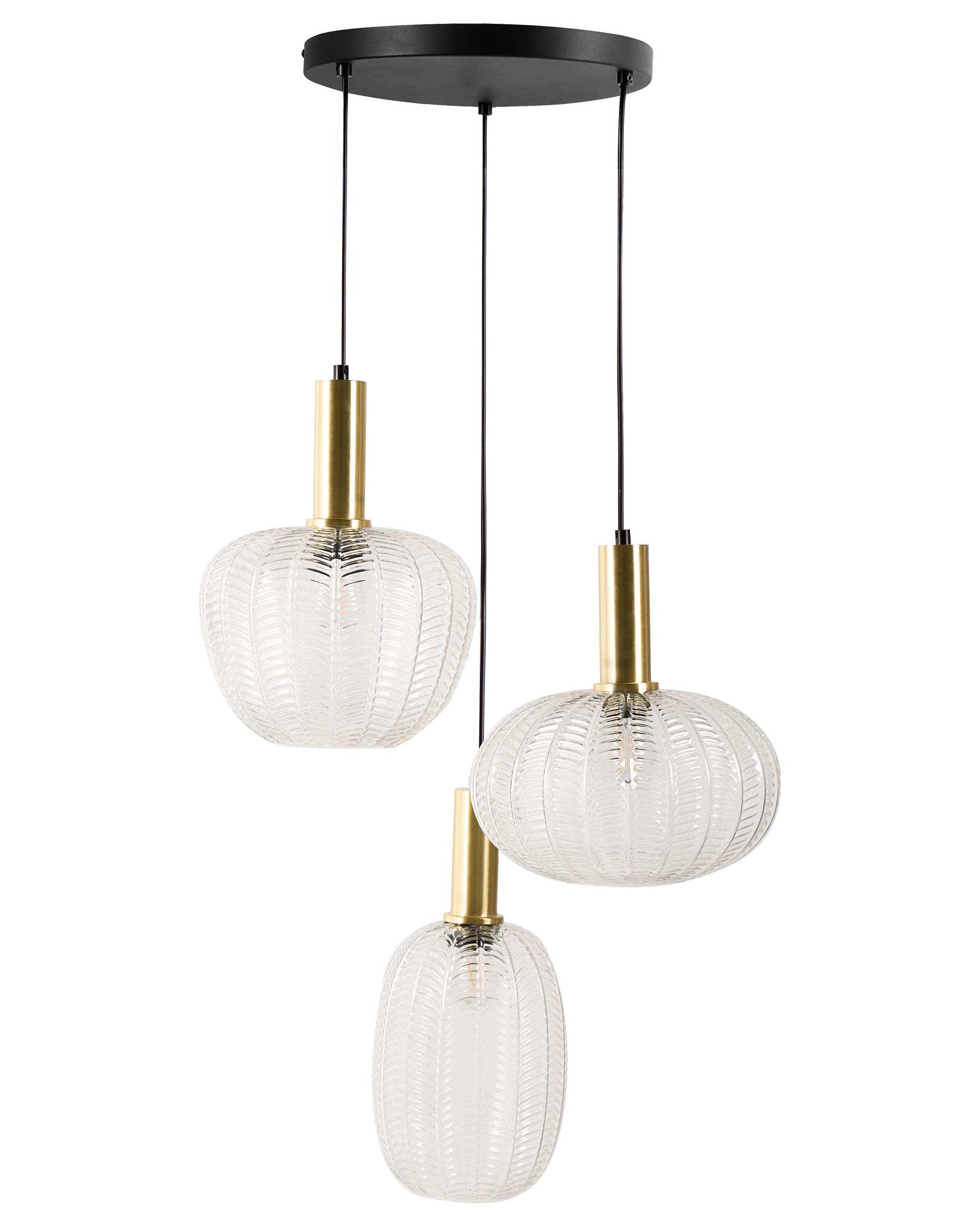 3-punktowa lampa wisząca metalowa baza klosze szklane czarna przezroczysta