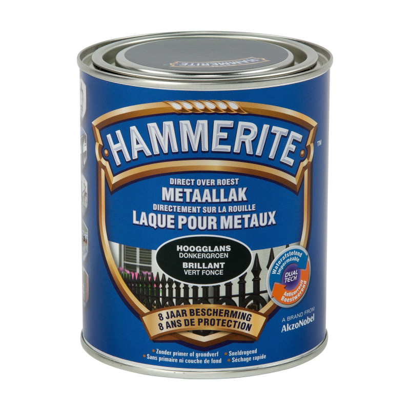 Laque antirouille pour métaux vert foncé brillante 0,7 L HAMMERITE