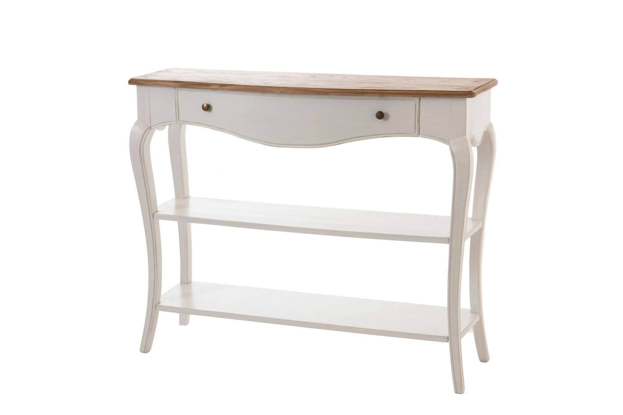 BETSY - Console romantique en bois blanc shabby chic 1 tiroir 2 tablettes