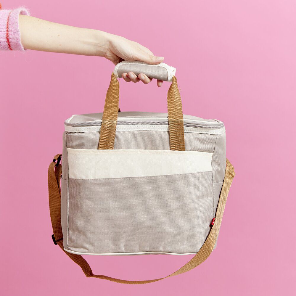 Sac isotherme fraÎcheur 22L anses et bandoulière gris et blanc 31,5x22,H27cm