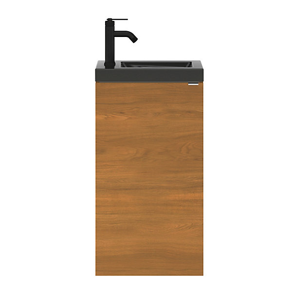 Meuble lave-mains à poser lave-mains effet noyer l.44 cm Imandra   plan vasque noir céramique Nira, GoodHome
