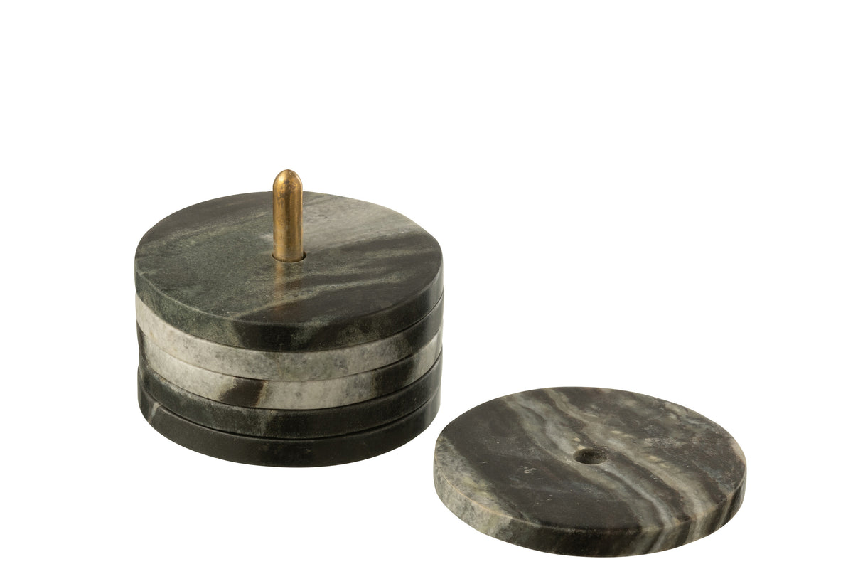 J-Line onderzetter Rond Marmer - steen - zwart/grijs - doos van 6