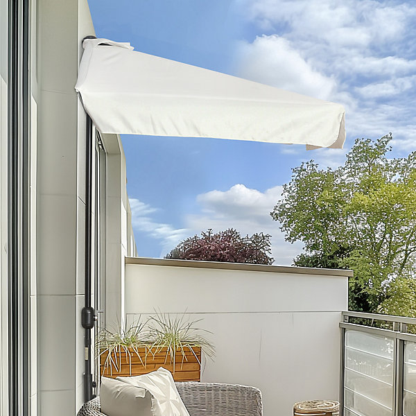 Demi parasol - parasol de balcon 5 entretoises métal dim. 2,3L x 1,3l x 2,49H m polyester haute densité crème
