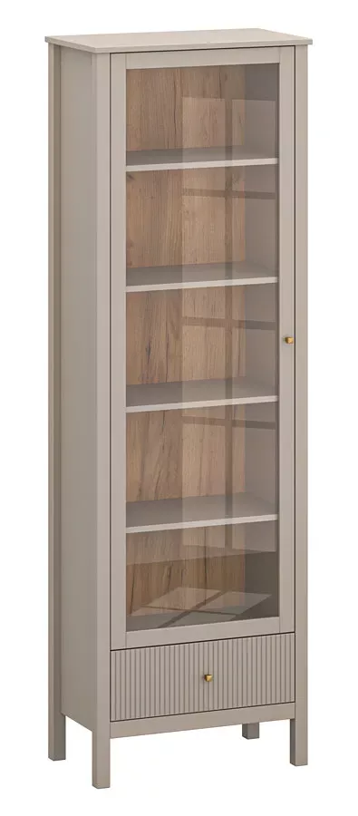 Nowoczesny regał z witryną w kolorze taupe - Zynix