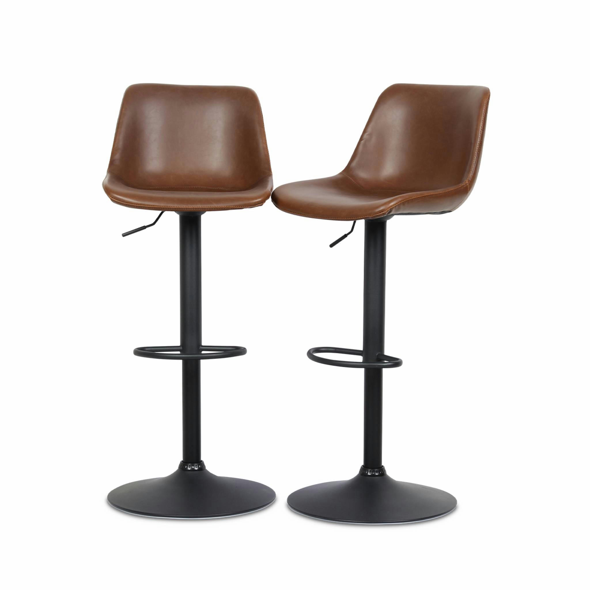 NOAH - Tabourets de bar réglables, simili cuir marron