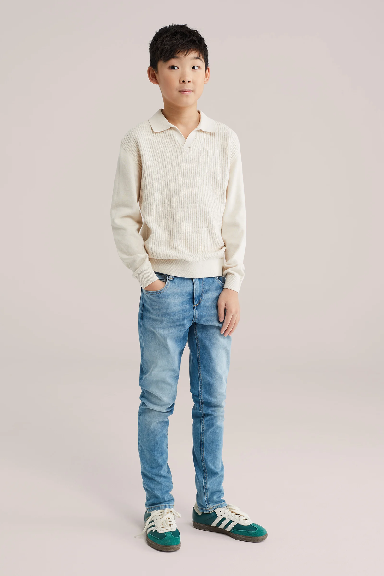 Jongens gebreide polo met structuur