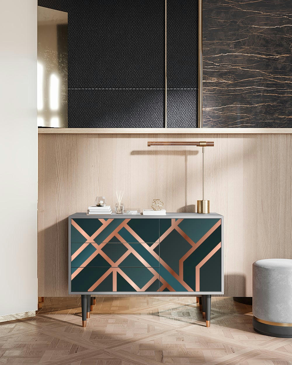 BRONZE CROSSROAD - Buffet  bleu-vert 3 tiroirs et 1 porte L 115 cm