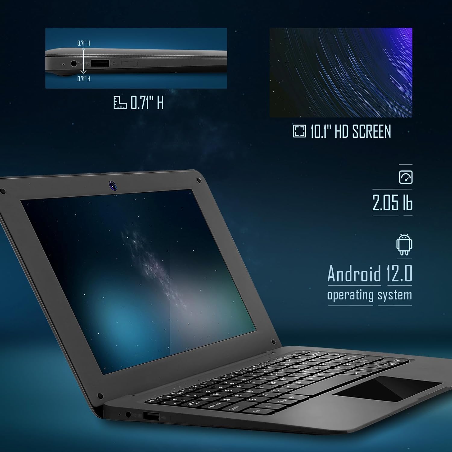 G-Anica Laptop Computer(10.1 inch), Quad Core Powered by Android 12.0, Netbook Computer with WiFi, Webcam and Bluetooth, Mini Laptop with Bag, Mouse, and Mouse Pad for Kids and Adults（Black）