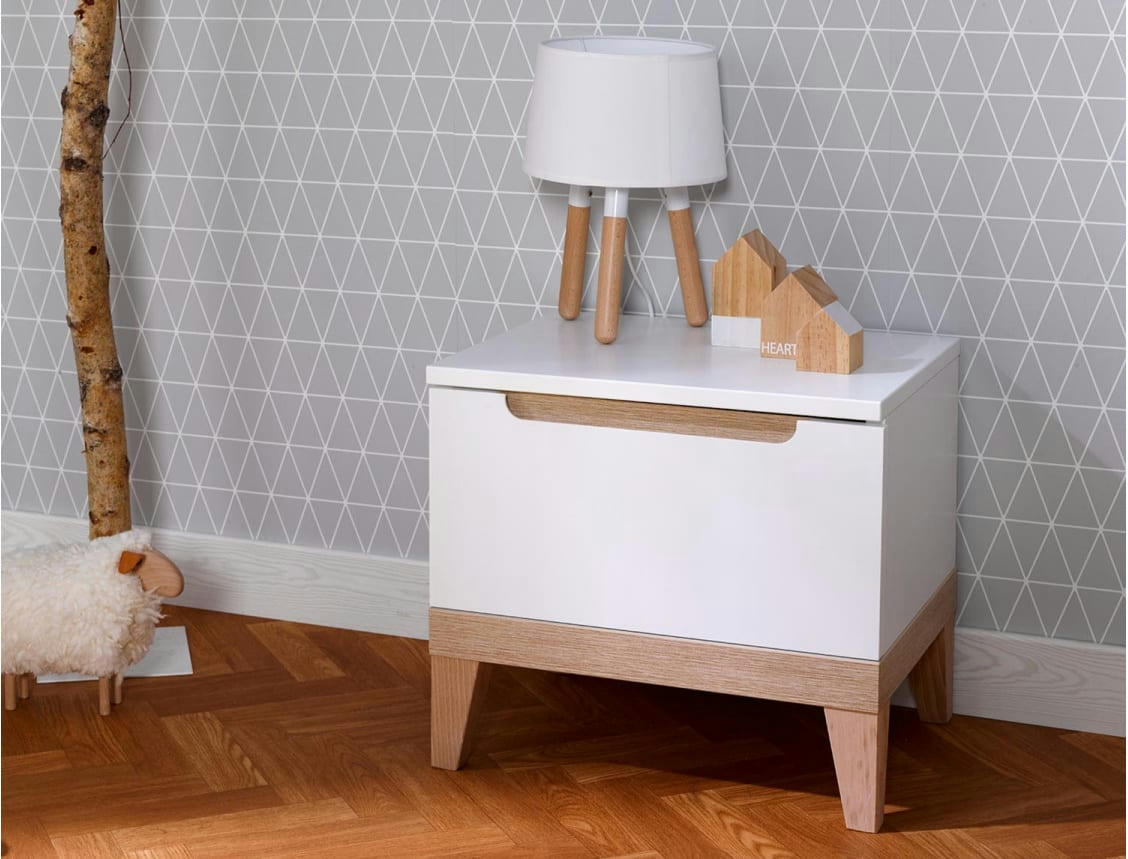 VOLT - Chevet 1 tiroir Blanc et Bois
