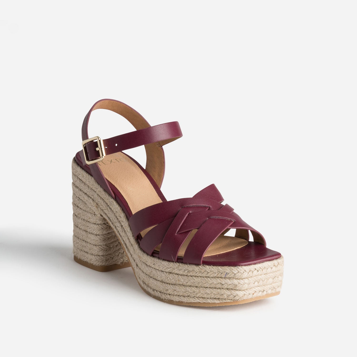 Sandale TEXTO prune en cuir talon corde