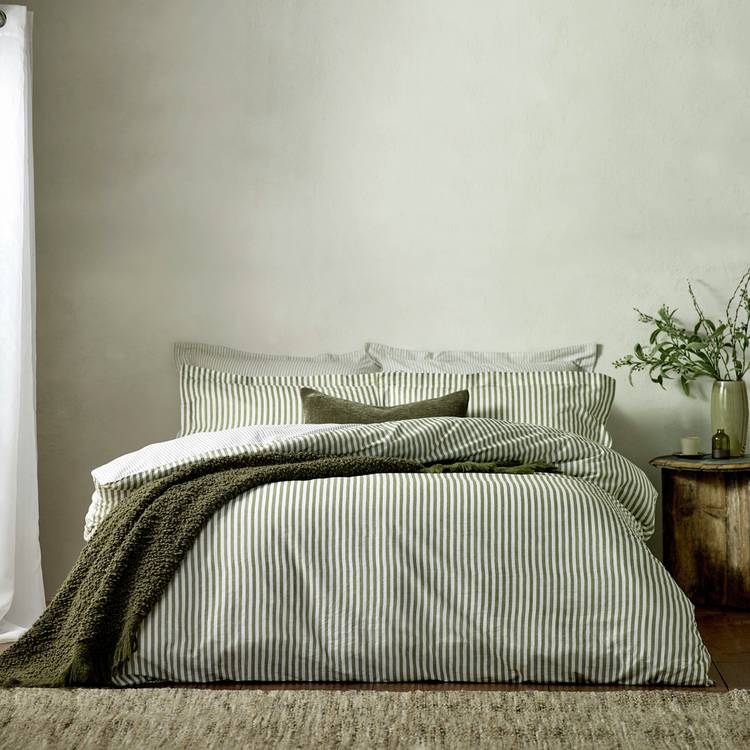 Yard Hebden Cotton Stripe Olive Bedding Set - Single