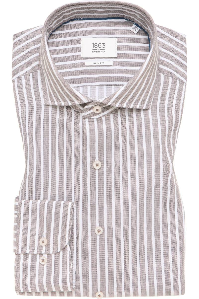 ETERNA 1863 Slim Fit Leinenhemd dunkelbraun, Gestreift