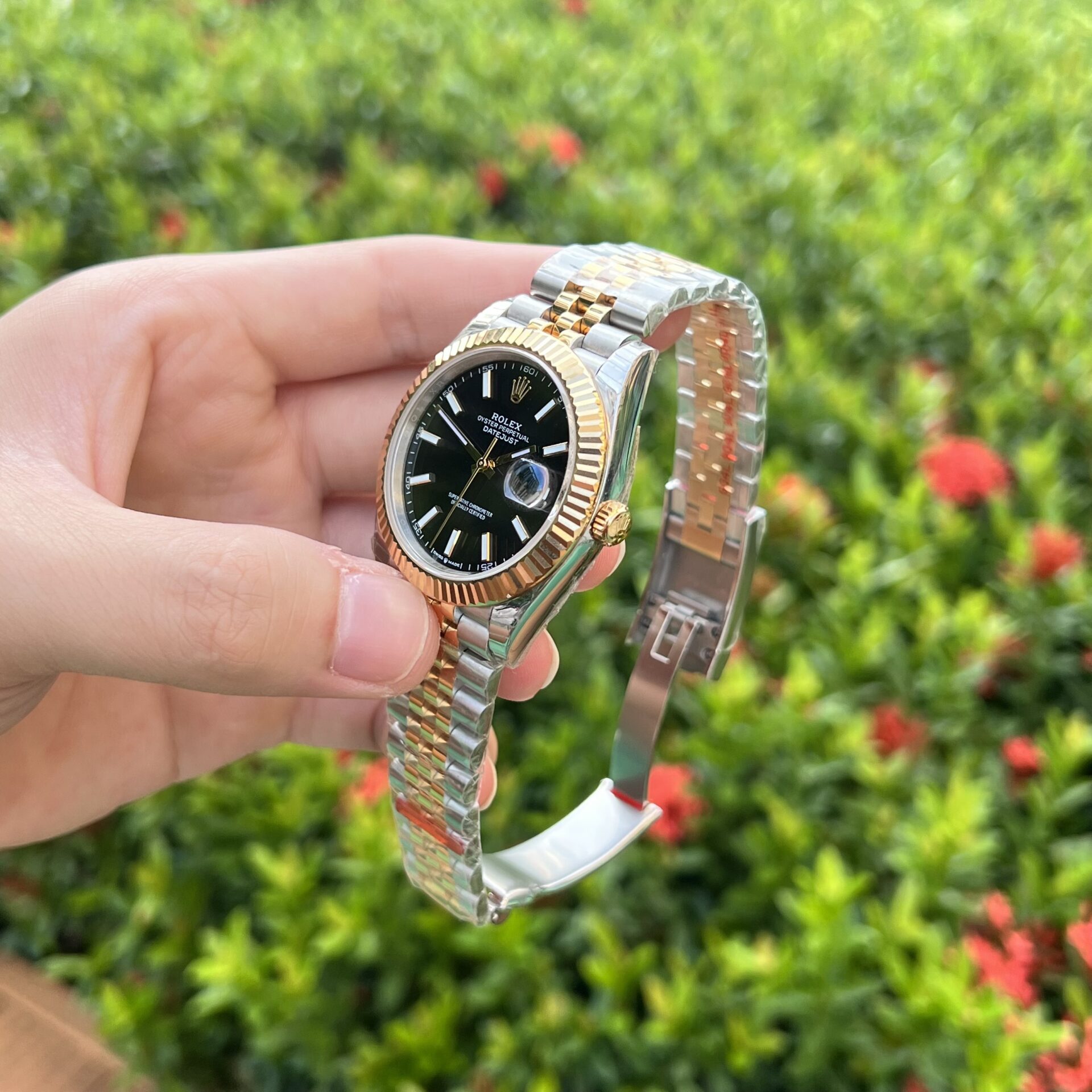 Rolex Datejust SS/YG Plated Black Dial 41mm Jub EWF Replica