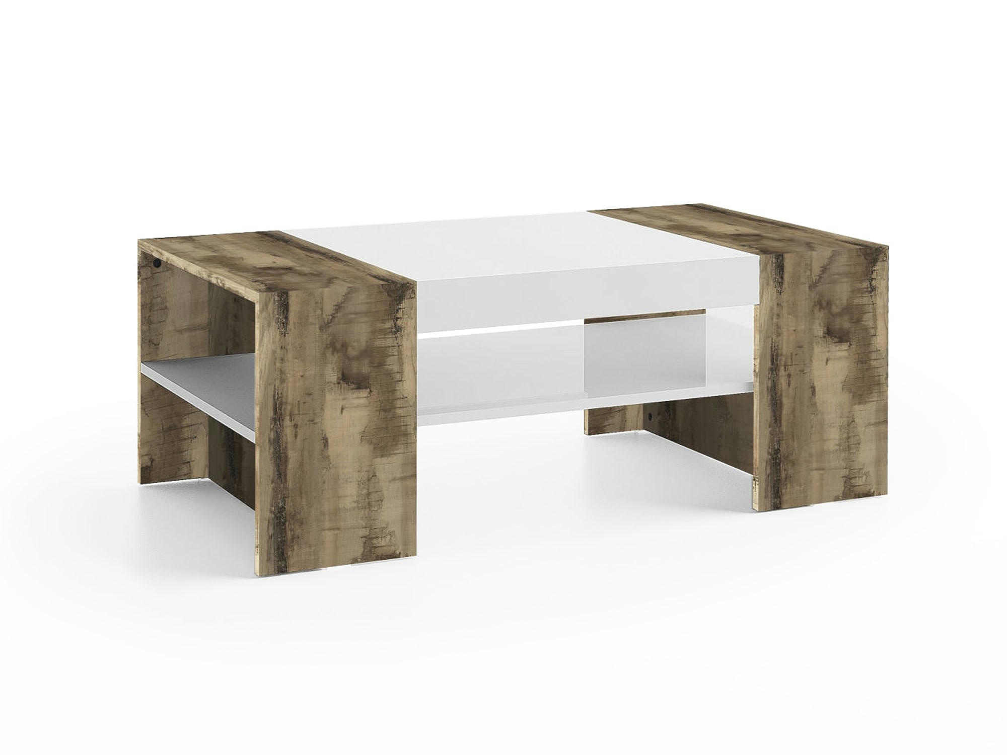 - Table basse effet bois blanc
