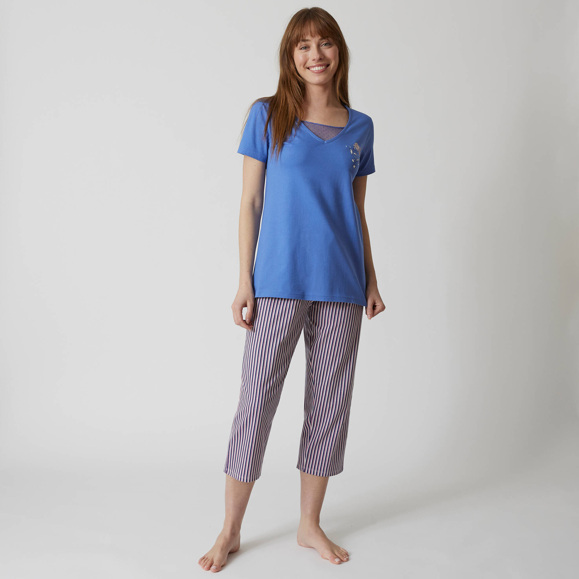 T- shirt pyjama manches courtes motif floral imprimé