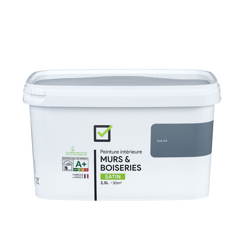 Peinture pour murs et boiseries gris A4 satiné 2,5 L