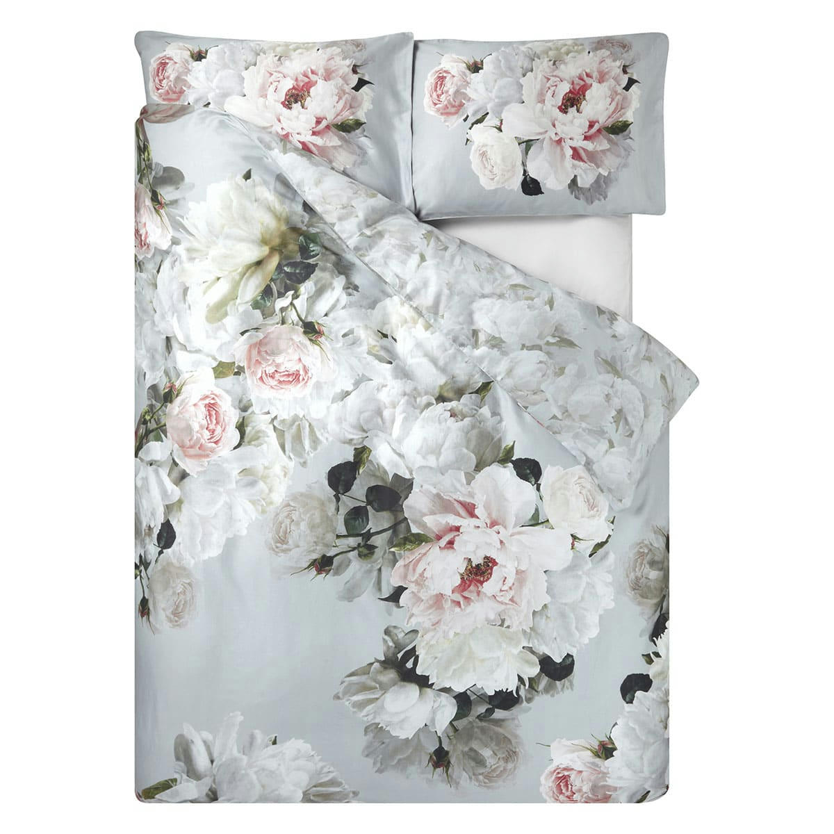 PEONIA GRANDE - Housse de couette imprimée en satin de coton gris