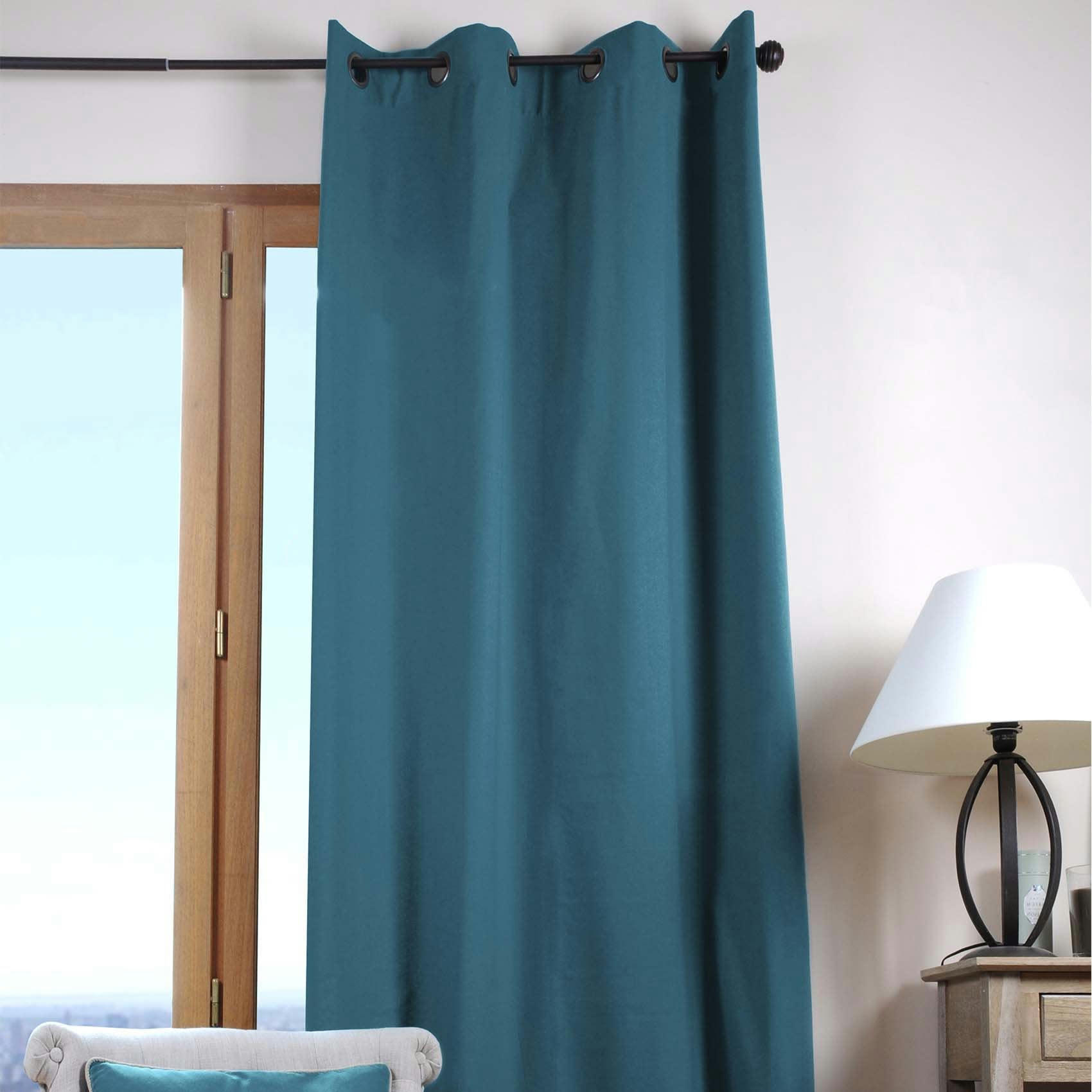 - Rideau tamisant uni en coton coton petrole 240x135cm