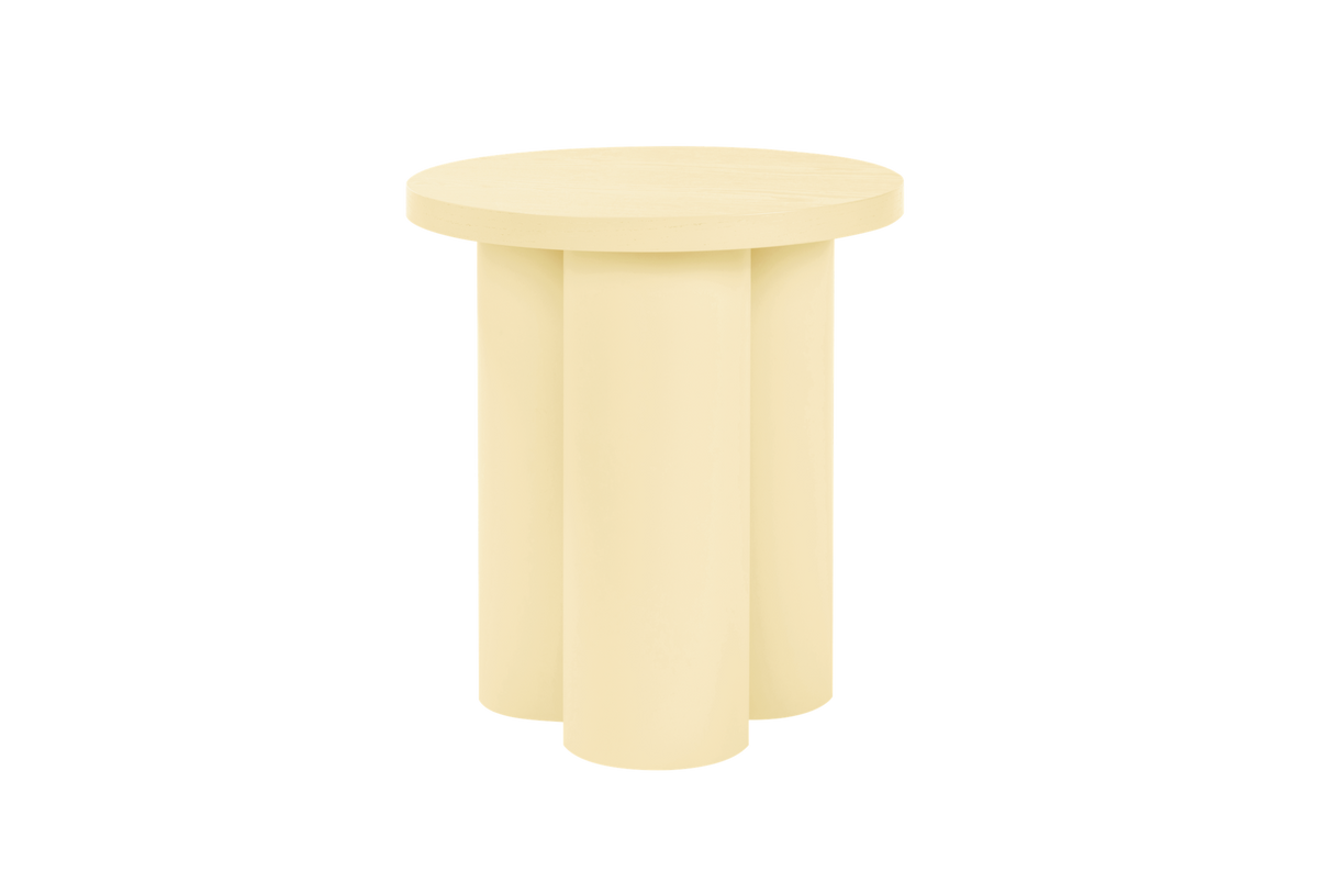 noo.ma Oly Stool - ronde kruk/ bijzettafel, Butter Yellow, hout en staal