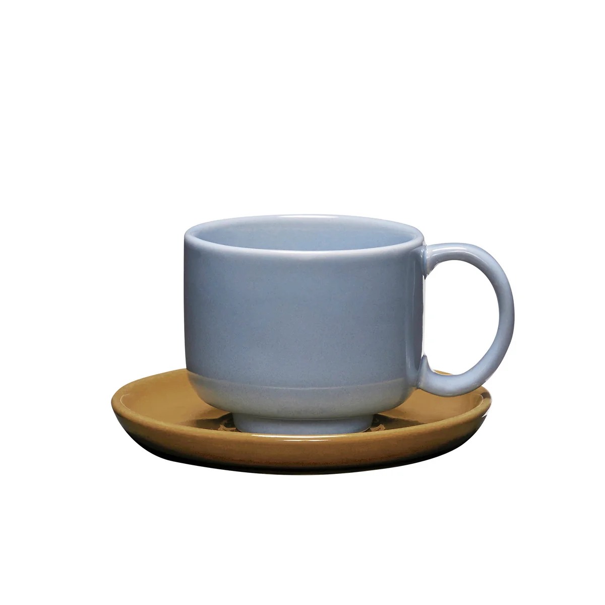 Hübsch Interior - Amare Tasse mit Untersetzer, hellblau / braun