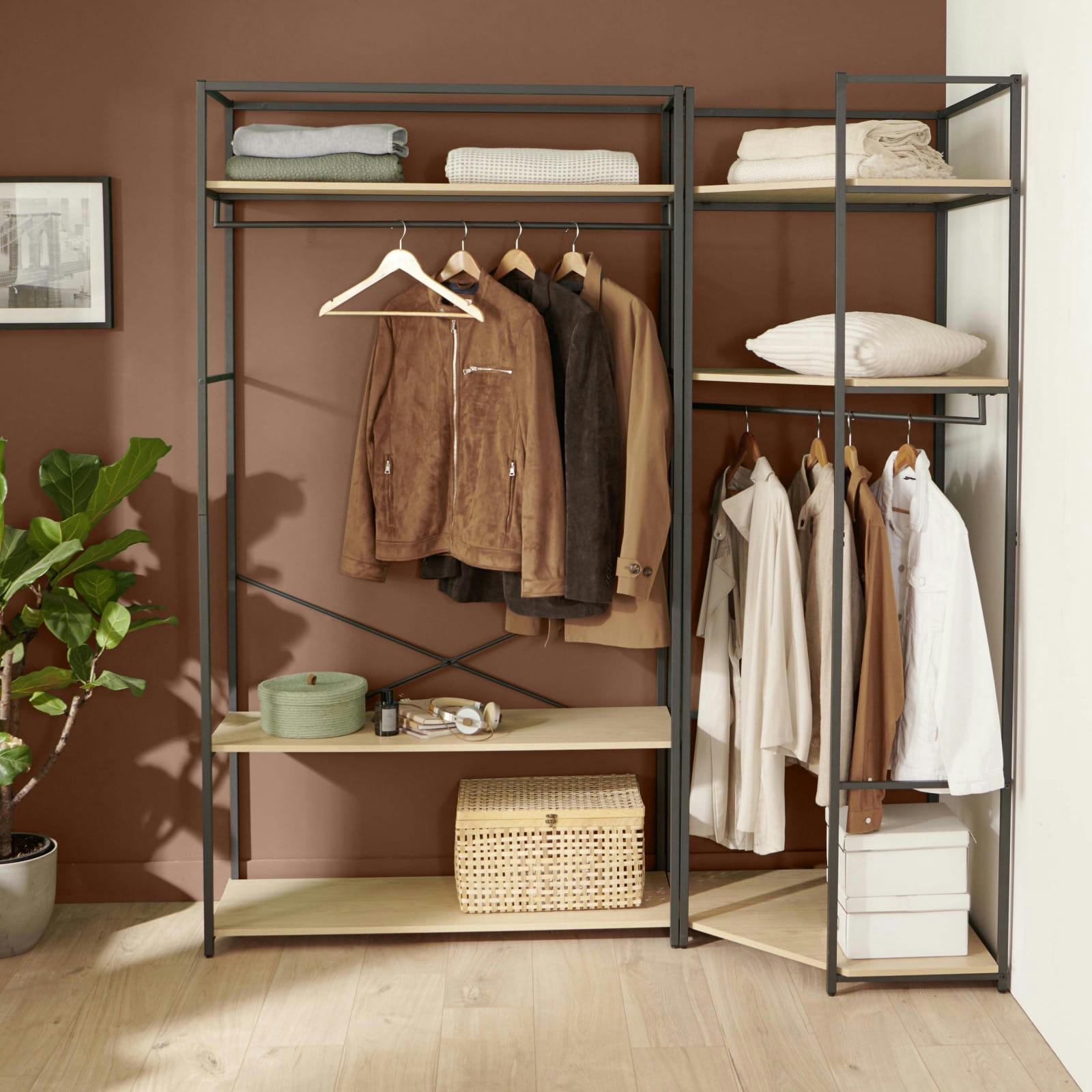 KLEID - Portants vêtements bois et métal NOIR - Lot de 2 -