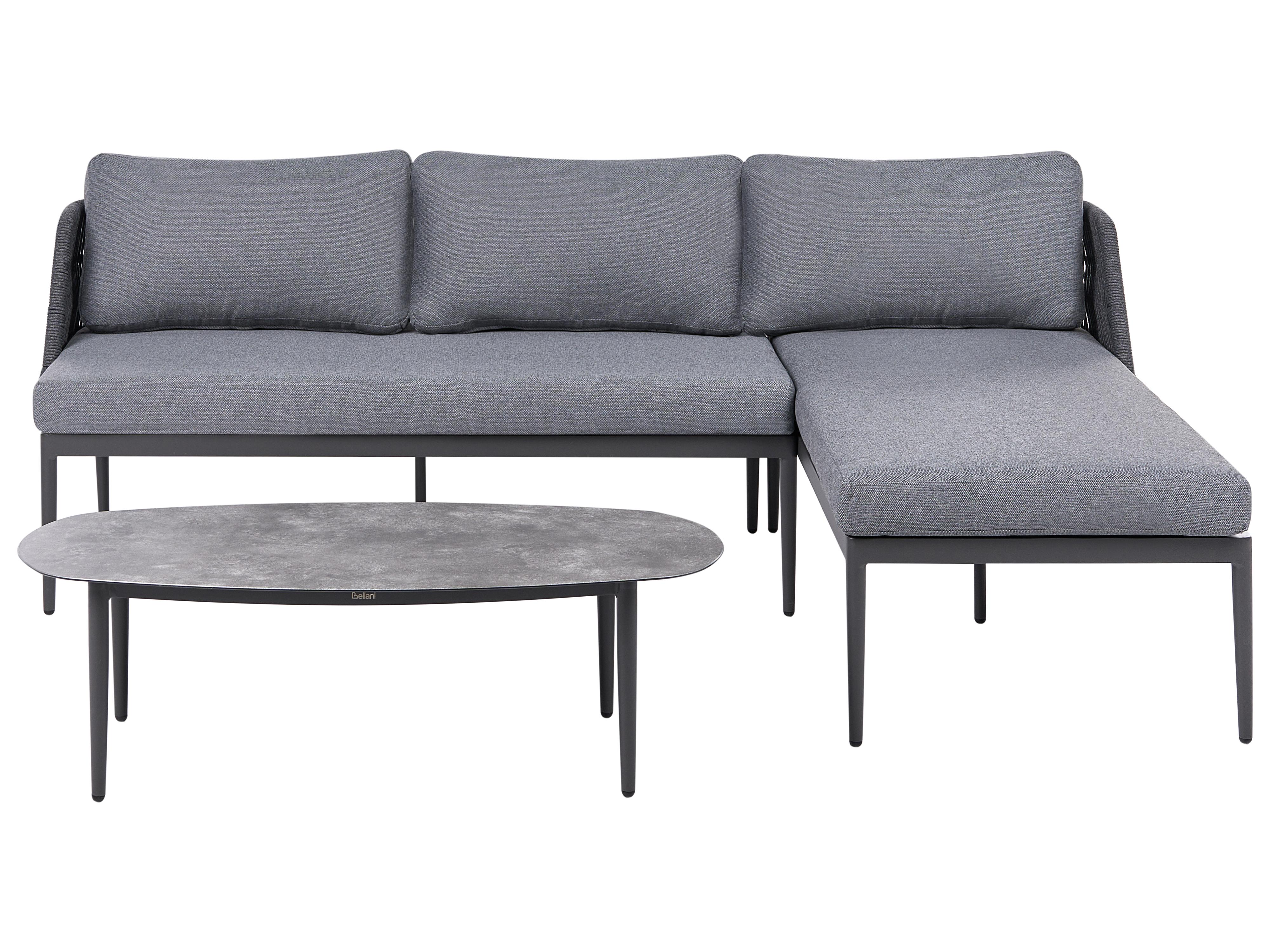 Garden Corner Sofa with Table 3 Seater LEFFE Left Hand Metal Grey