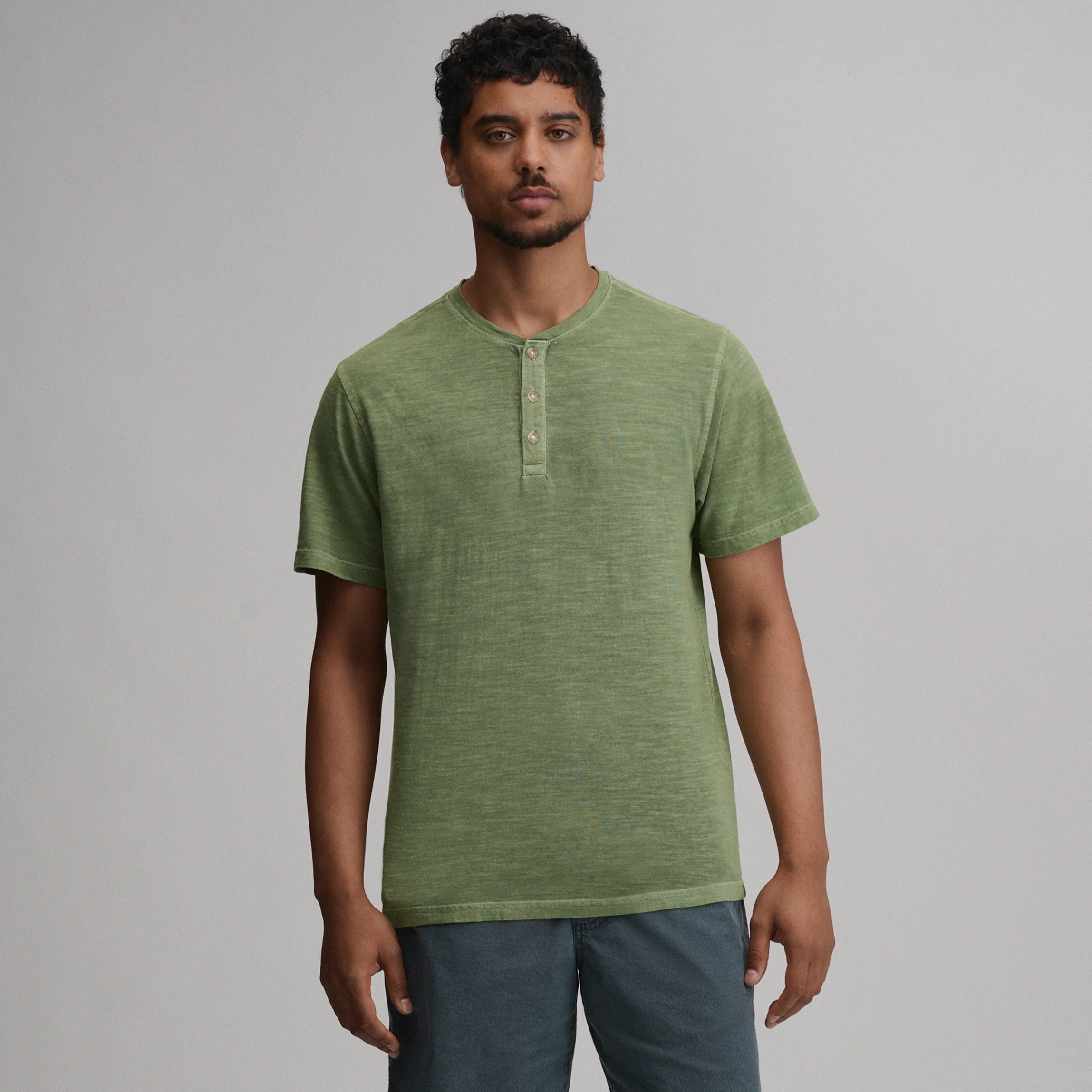 Men's Short-Sleeve Sunwashed Cotton Henley