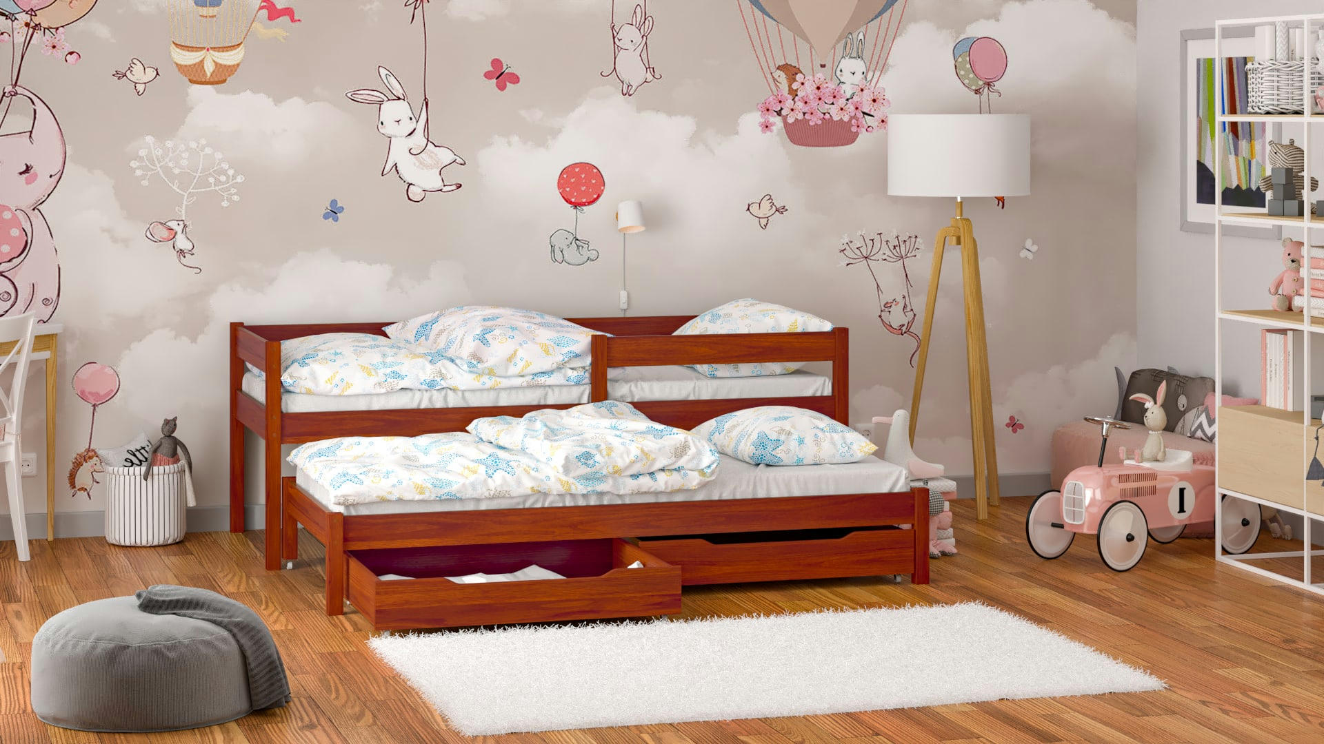 - Lit simple en pin massif&MDF 180x80 palissandre