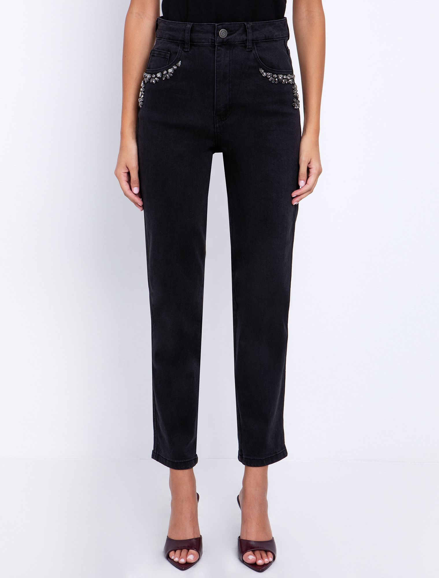Mom fit jean με κρύσταλλα