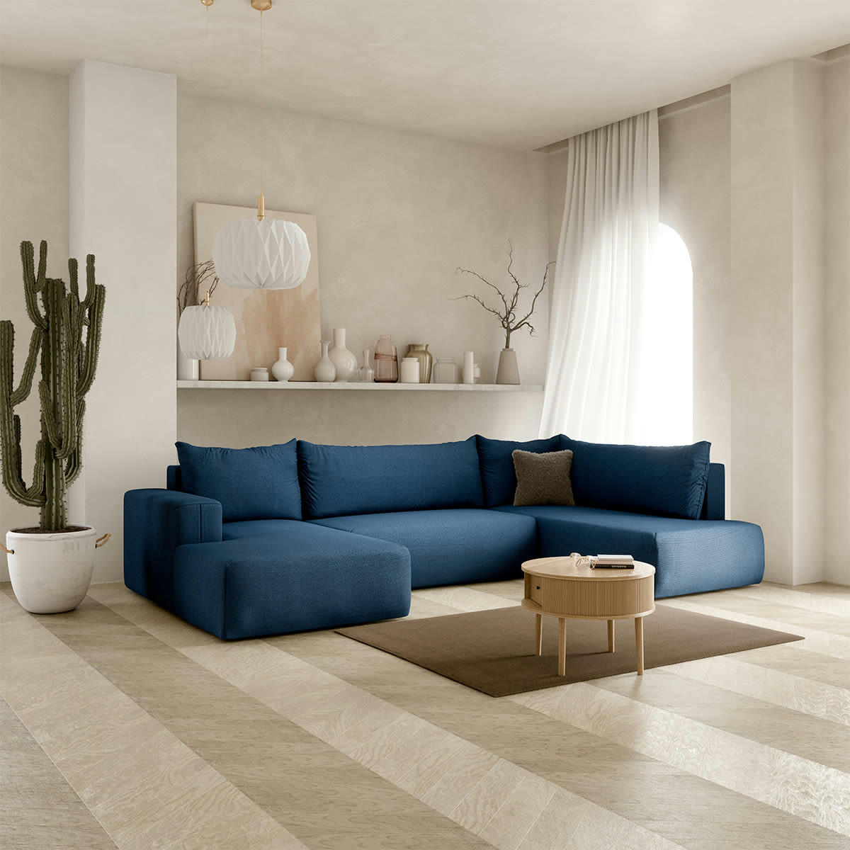 - Canapé panoramique 5 places convertible coffre bleu