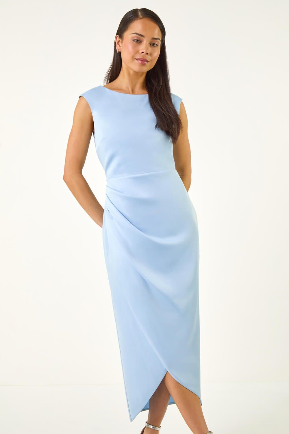 Roman Petite Draped Midi Dress