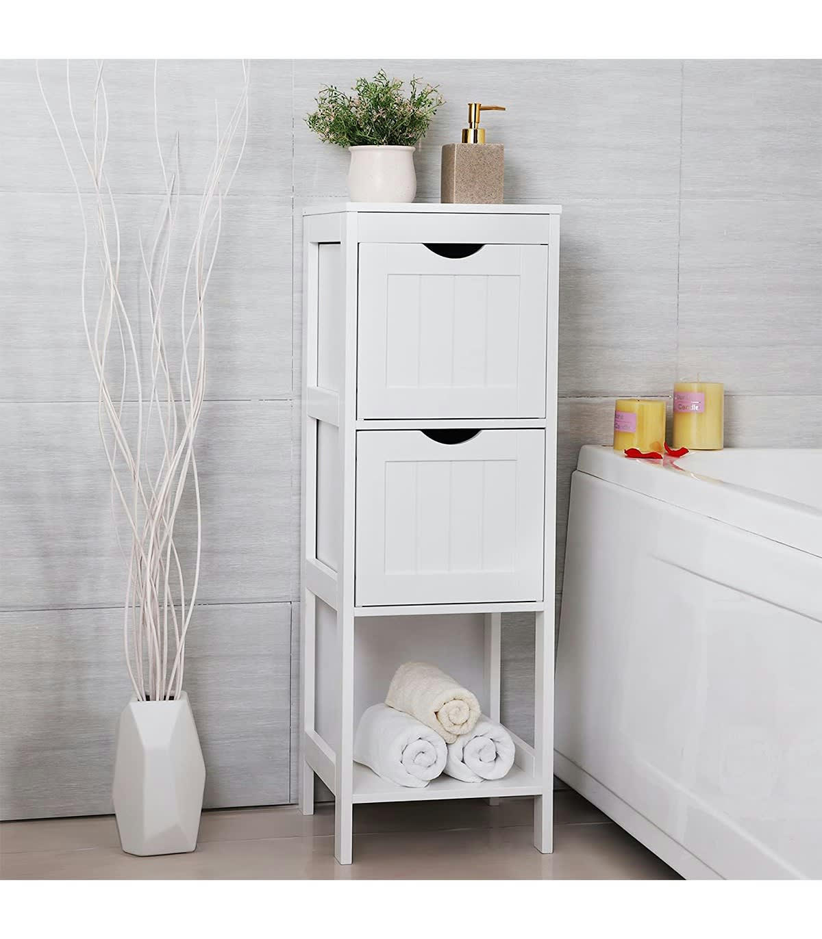 - Rangement de Salle de Bain 2 Tiroirs L89 cm - Blanc
