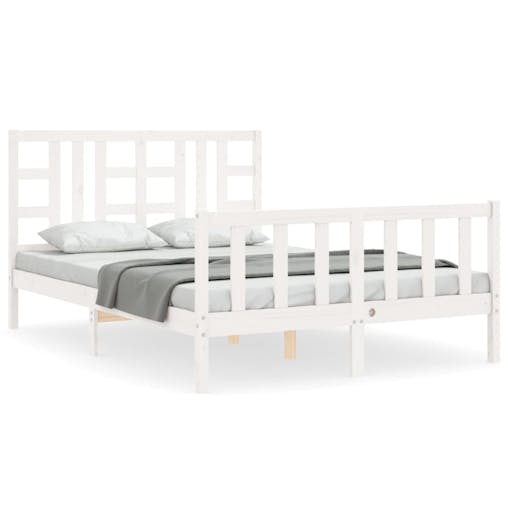 NNEVL Bed Frame with Headboard White 137x187 cm Double Solid Wood
