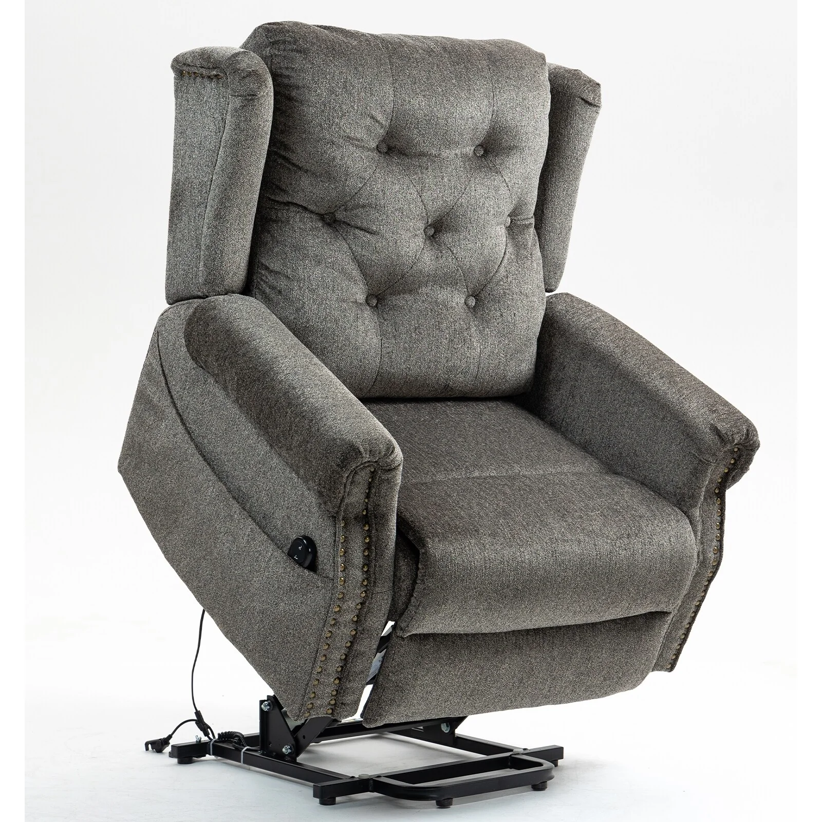 Oversized Vintage Tufted Power Lift Recliner Chair with Nailhead Trim