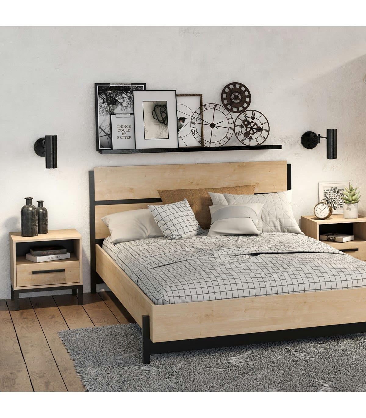 CRAFT - Chevet 1 tiroir et 1 niche décor chêne et noir mat - L44,6 cm