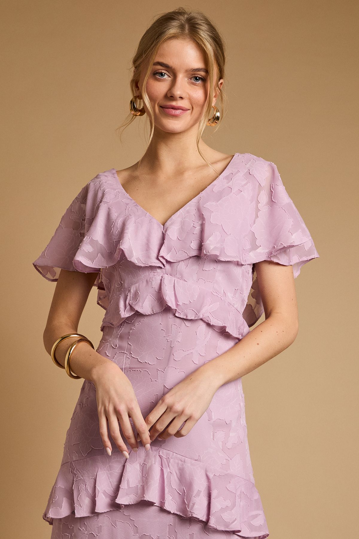 Oasis Petite Jacquard Ruffle Maxi Dress