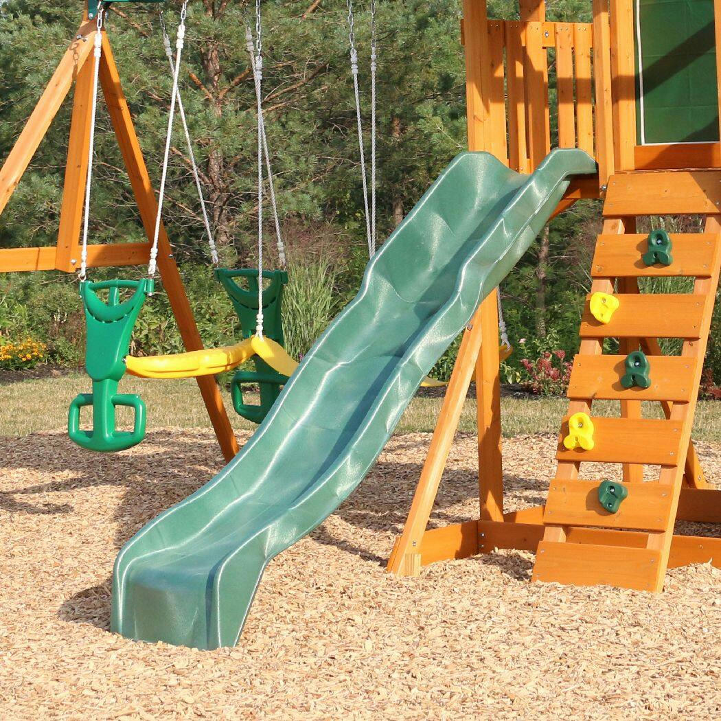 KidKraft Outdoor High Rail/Deck Plastic Slide, Green, Kids Ages 3-10