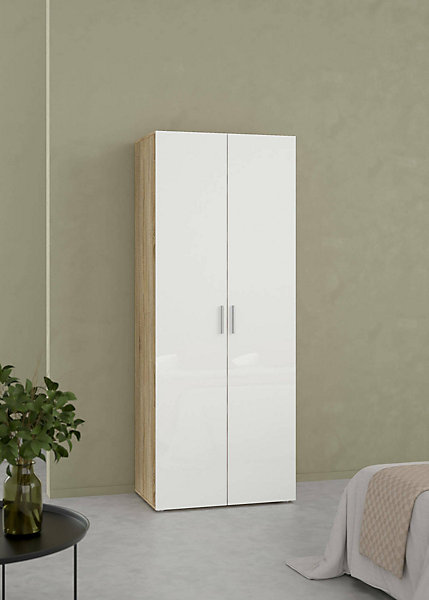 Garde-robe 2 portes Arg, Meubles de chambre, Penderie de plain-pied, Placard à vêtements, 79x50 h201 cm, Chêne et Blanc