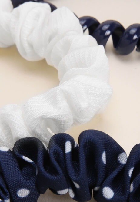Girls 5pk Navy Spot Spiral Scrunchies