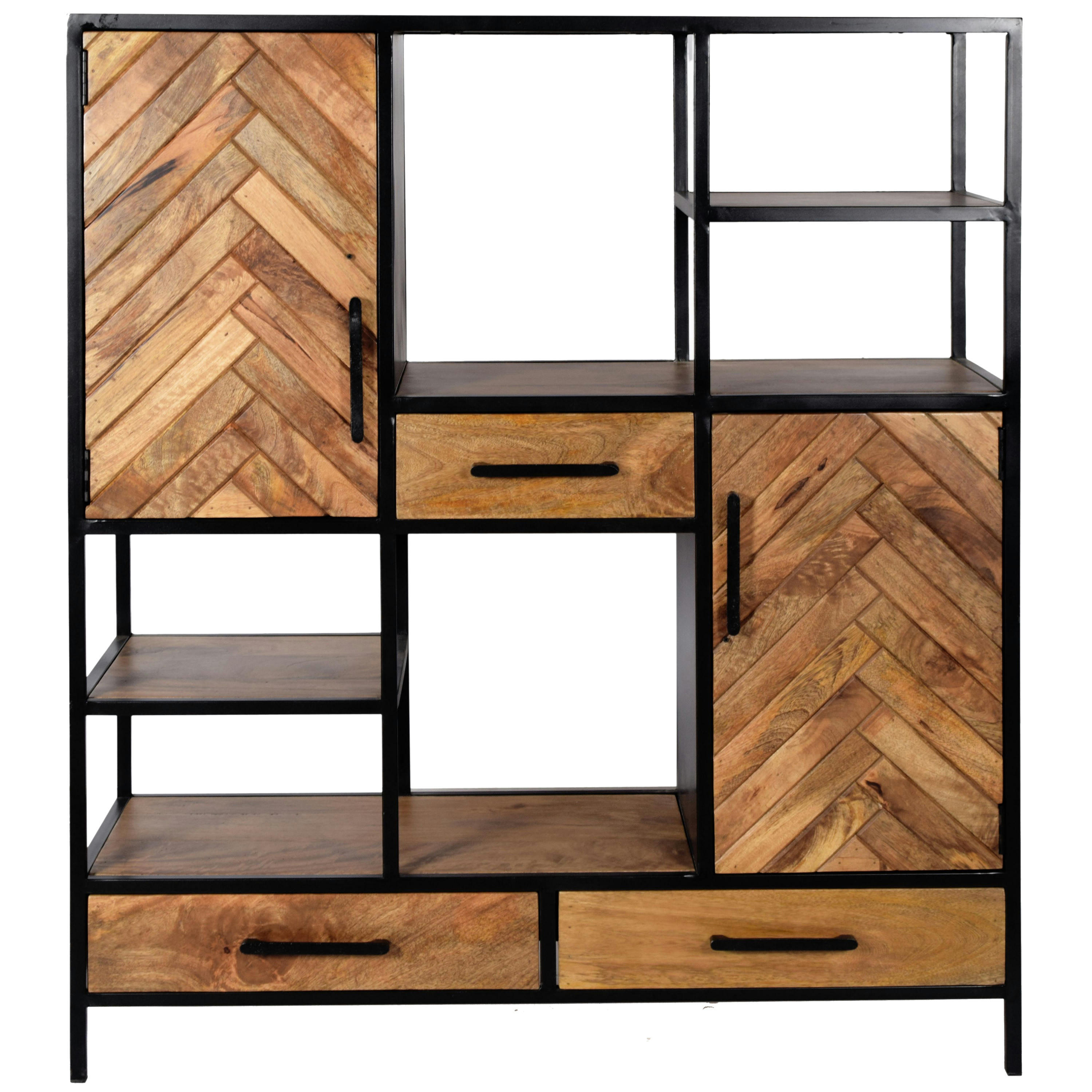 MADRAS - MADRAS-Buffet haut 2 portes 3 tiroirs L120, Manguier massif et métal