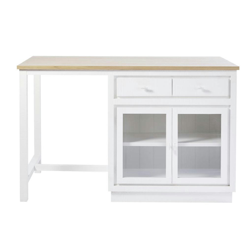 Embrun - Îlot central cuisine 6 tiroirs 2 portes blanc