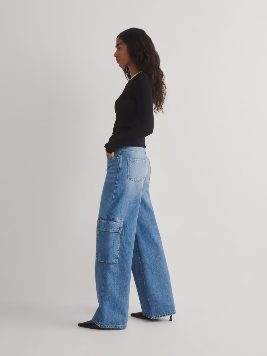Wide Leg Jeans With Cargo Pockets