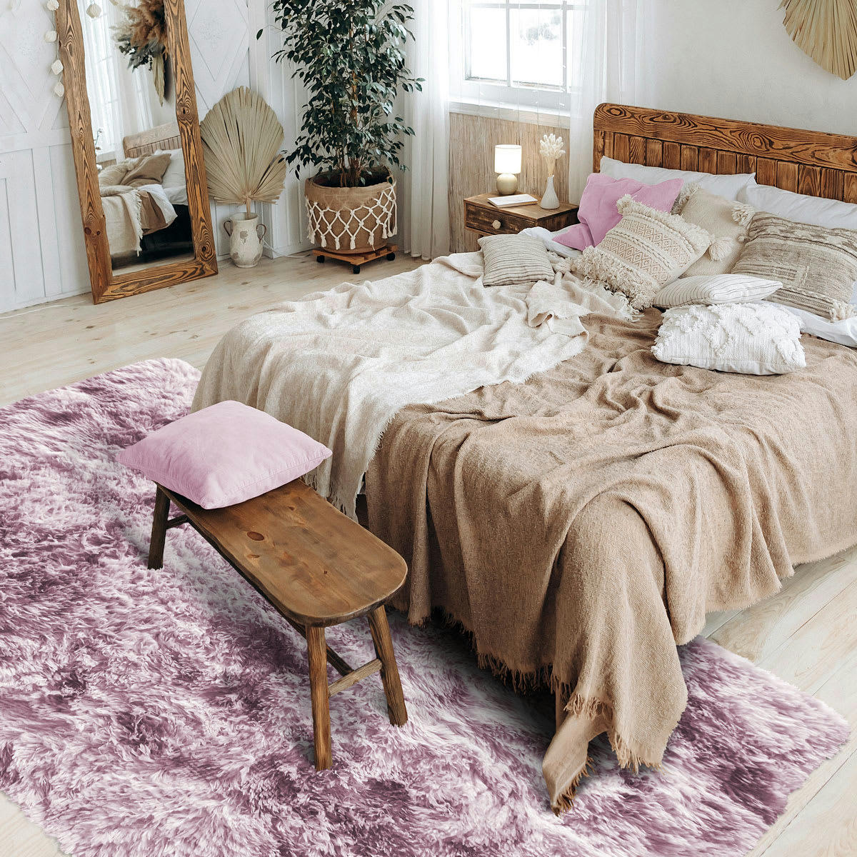 YOGI - Tapis shaggy effet tie and dye rose 160x230